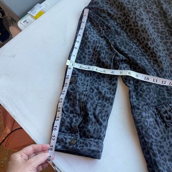 80s Vintage Denim Leopard Print Mini Dress Sz 10 Black & Grey Metal Rockerchic - Picture 6 of 13